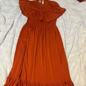 Baum und Pferdgarten Orange Ruffle Maxi Dress Long Off Shoulder Sleeveless